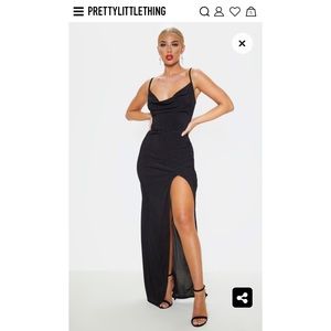 PrettyLittleThing Black Long Cowl Neck Dress